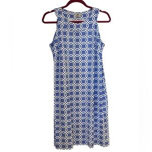 Katherine Way Blue and White Geometric Midi Dress